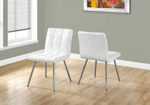 HomeRoots Set of Two Elegant Tufted Upholstered Faux Leather Dining Chairs with Chrome Legs for Modern Spaces White 332598