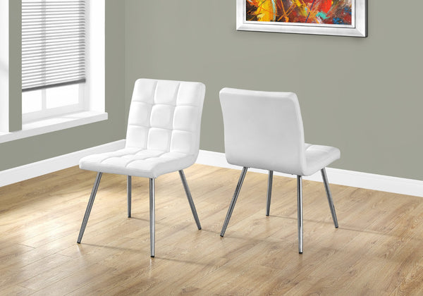 HomeRoots Set of Two Elegant Tufted Upholstered Faux Leather Dining Chairs with Chrome Legs for Modern Spaces White 332598