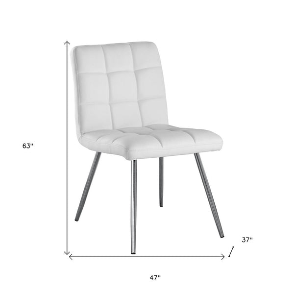 HomeRoots Set of Two Elegant Tufted Upholstered Faux Leather Dining Chairs with Chrome Legs for Modern Spaces White 332598