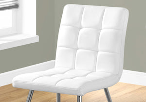 HomeRoots Set of Two Elegant Tufted Upholstered Faux Leather Dining Chairs with Chrome Legs for Modern Spaces White 332598
