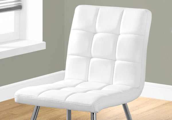 HomeRoots Set of Two Elegant Tufted Upholstered Faux Leather Dining Chairs with Chrome Legs for Modern Spaces White 332598