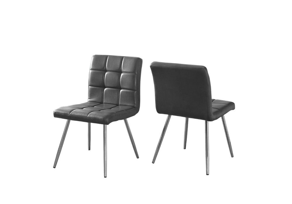 HomeRoots Set of Two Elegant Tufted Upholstered Faux Leather Dining Chairs with Chrome Legs for Modern Spaces Grey 332599