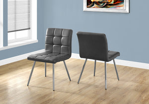 HomeRoots Set of Two Elegant Tufted Upholstered Faux Leather Dining Chairs with Chrome Legs for Modern Spaces Grey 332599