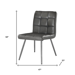 HomeRoots Set of Two Elegant Tufted Upholstered Faux Leather Dining Chairs with Chrome Legs for Modern Spaces Grey 332599