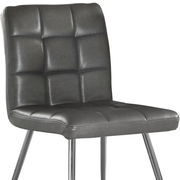HomeRoots Set of Two Elegant Tufted Upholstered Faux Leather Dining Chairs with Chrome Legs for Modern Spaces Grey 332599