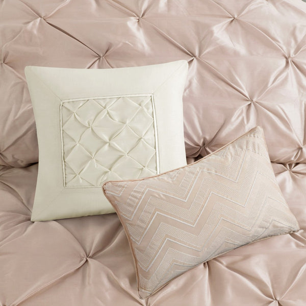 English Elm 7-piece King Tufted Pleated Comforter Set with Shams Bed Skirt Decorative Pillows B035P463181