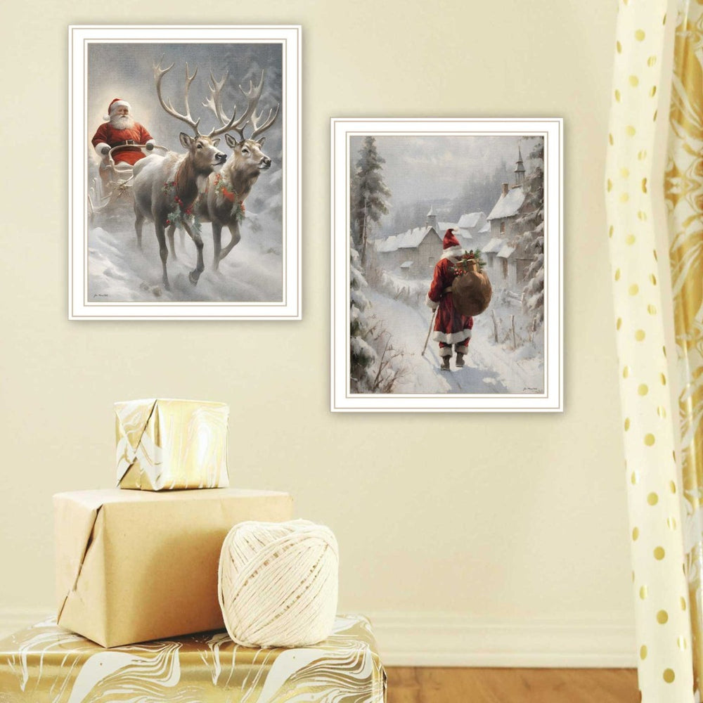 English Elm Trendy Decor 4u Holiday Framed Print Set White Wood Winter Living Room Wall Art B067P252307
