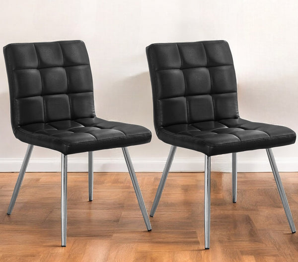 Homeroots Set Of Two Tufted Black And Silver Upholstered Faux Leather Dining Side Chairs Black Metal 332600