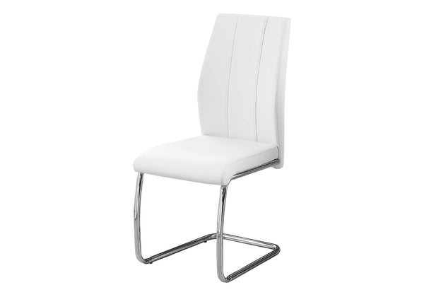 HomeRoots Set of Two Elegant Upholstered Faux Leather Dining Side Chairs with Chrome Finish for Modern Homes White 332601