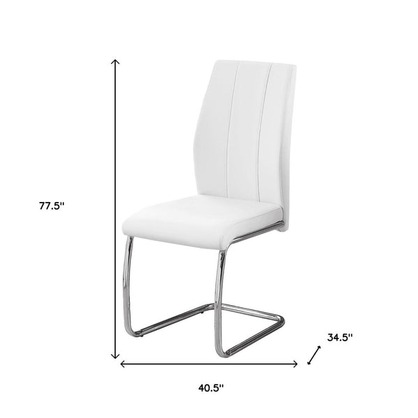 HomeRoots Set of Two Elegant Upholstered Faux Leather Dining Side Chairs with Chrome Finish for Modern Homes White 332601