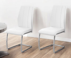Homeroots Set Of Two White And Silver Upholstered Faux Leather Dining Side Chairs White Metal 332601