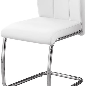 HomeRoots Set of Two Elegant Upholstered Faux Leather Dining Side Chairs with Chrome Finish for Modern Homes White 332601
