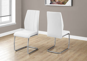 HomeRoots Set of Two Elegant Upholstered Faux Leather Dining Side Chairs with Chrome Finish for Modern Homes White 332601