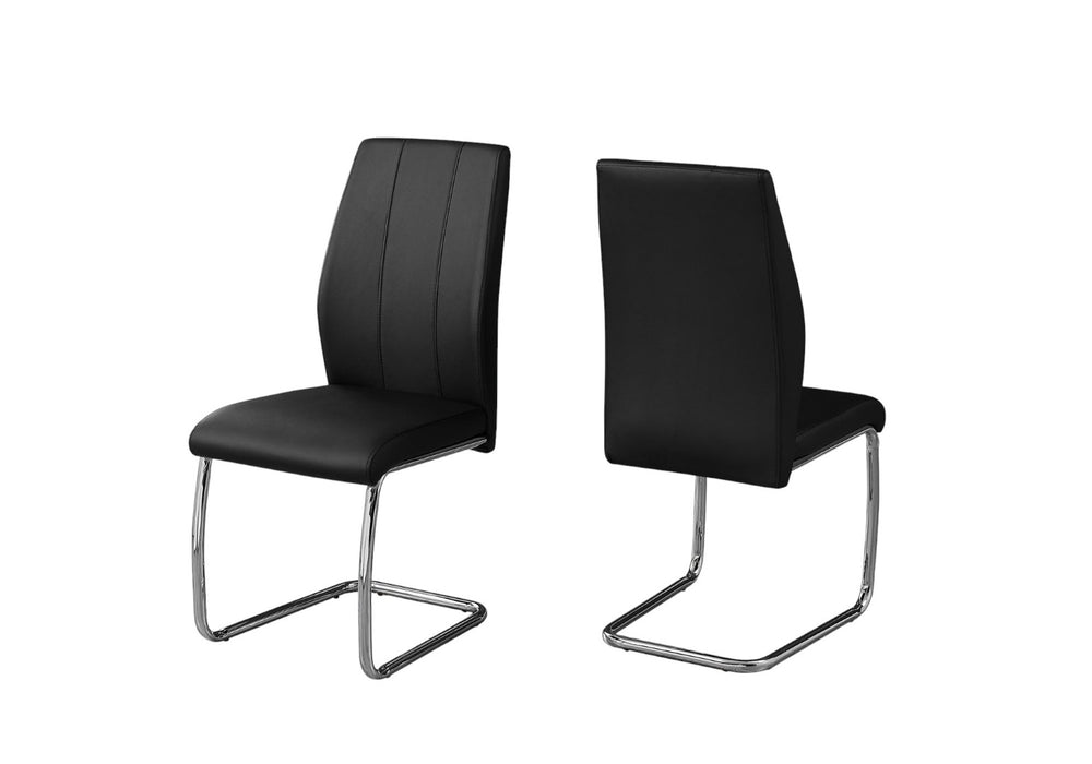 HomeRoots Set of Two Elegant Upholstered Faux Leather Dining Side Chairs with Chrome Finish for Modern Homes Black 332602