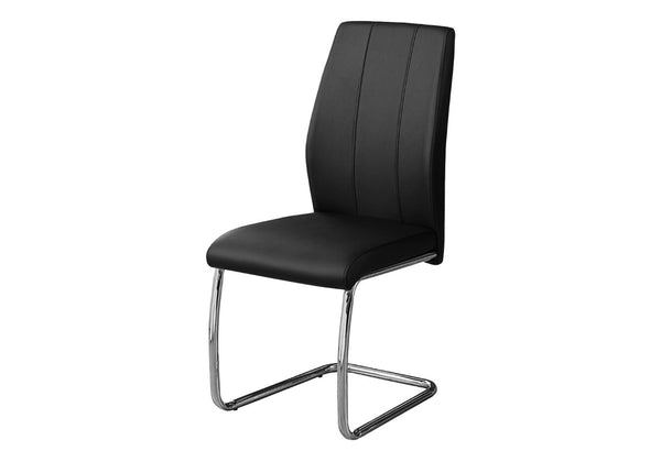 HomeRoots Set of Two Elegant Upholstered Faux Leather Dining Side Chairs with Chrome Finish for Modern Homes Black 332602