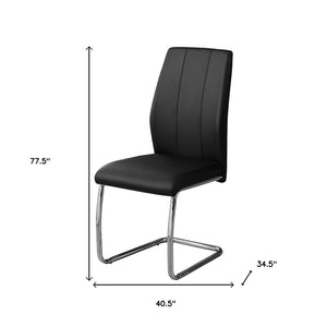 HomeRoots Set of Two Elegant Upholstered Faux Leather Dining Side Chairs with Chrome Finish for Modern Homes Black 332602