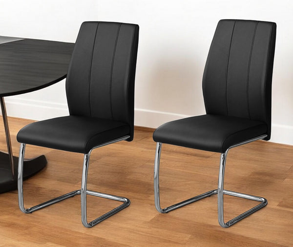 Homeroots Set Of Two Black And Silver Upholstered Faux Leather Dining Side Chairs Black Metal 332602