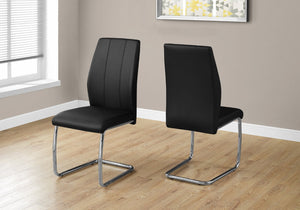 HomeRoots Set of Two Elegant Upholstered Faux Leather Dining Side Chairs with Chrome Finish for Modern Homes Black 332602