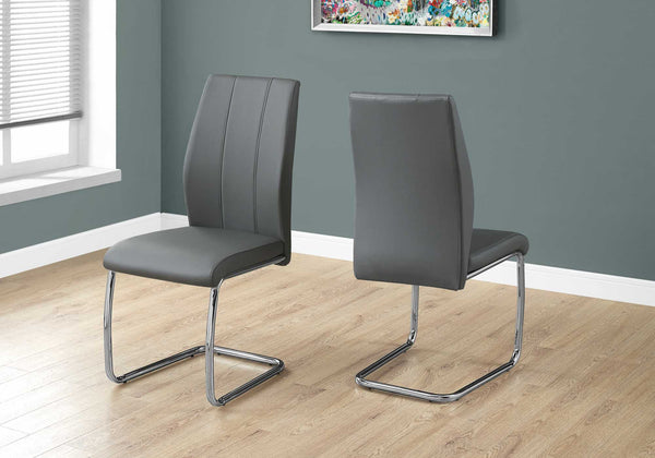 Homeroots Set Of Two Gray And Silver Upholstered Faux Leather Dining Side Chairs Grey Metal 332603