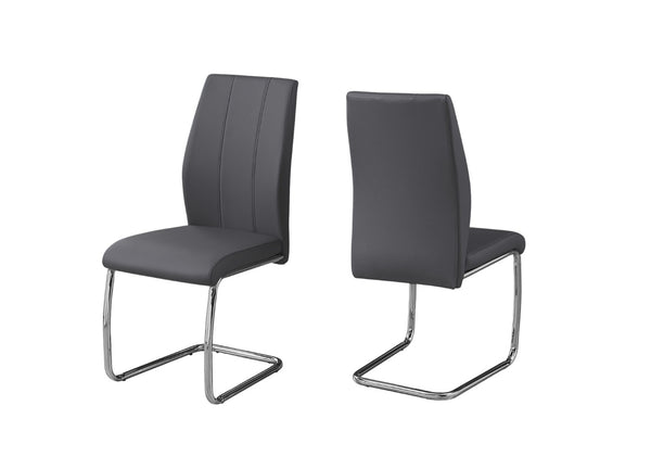 HomeRoots Set of Two Elegant Upholstered Faux Leather Dining Side Chairs with Chrome Finish for Modern Homes Grey 332603