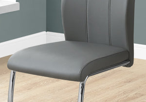 HomeRoots Set of Two Elegant Upholstered Faux Leather Dining Side Chairs with Chrome Finish for Modern Homes Grey 332603