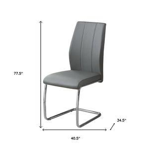 HomeRoots Set of Two Elegant Upholstered Faux Leather Dining Side Chairs with Chrome Finish for Modern Homes Grey 332603
