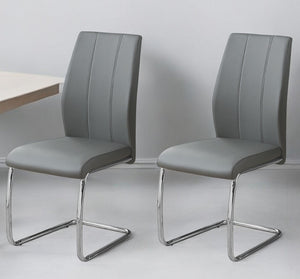 Homeroots Set Of Two Gray And Silver Upholstered Faux Leather Dining Side Chairs Grey Metal 332603