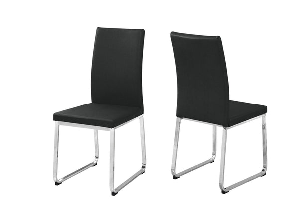 HomeRoots Set of Two Stylish Upholstered Faux Leather Dining Side Chairs with Modern Chrome Frame Design Black 332609