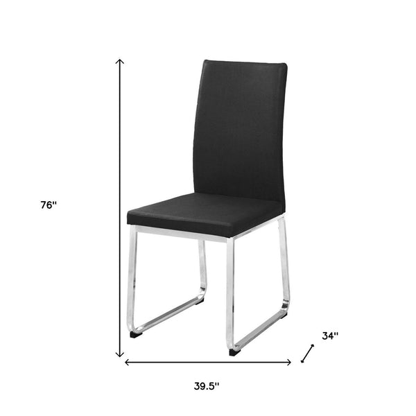 HomeRoots Set of Two Stylish Upholstered Faux Leather Dining Side Chairs with Modern Chrome Frame Design Black 332609