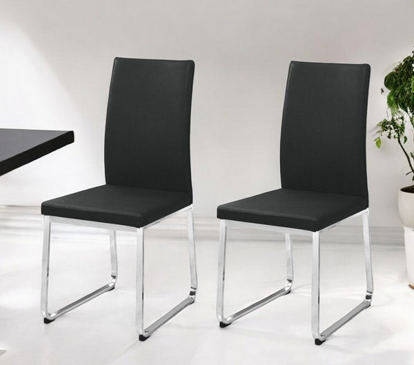 Homeroots Set Of Two Black And Silver Upholstered Faux Leather Dining Side Chairs Black Metal 332609