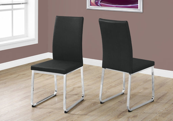 HomeRoots Set of Two Stylish Upholstered Faux Leather Dining Side Chairs with Modern Chrome Frame Design Black 332609
