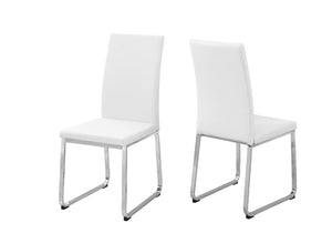 HomeRoots Set of Two Stylish Upholstered Faux Leather Dining Side Chairs with Modern Chrome Frame Design White 332610