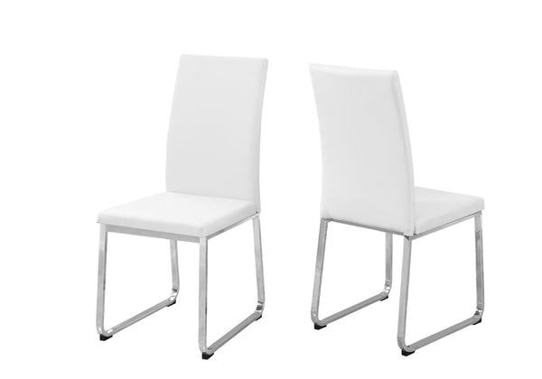 HomeRoots Set of Two Stylish Upholstered Faux Leather Dining Side Chairs with Modern Chrome Frame Design White 332610