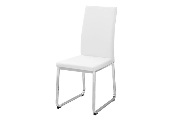 HomeRoots Set of Two Stylish Upholstered Faux Leather Dining Side Chairs with Modern Chrome Frame Design White 332610