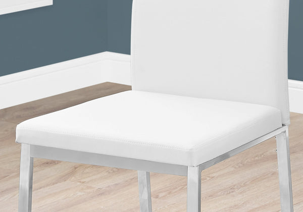 HomeRoots Set of Two Stylish Upholstered Faux Leather Dining Side Chairs with Modern Chrome Frame Design White 332610
