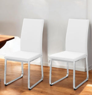 Homeroots Set Of Two White And Silver Upholstered Faux Leather Dining Side Chairs White Metal 332610