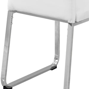 HomeRoots Set of Two Stylish Upholstered Faux Leather Dining Side Chairs with Modern Chrome Frame Design White 332610