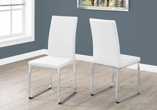 HomeRoots Set of Two Stylish Upholstered Faux Leather Dining Side Chairs with Modern Chrome Frame Design White 332610