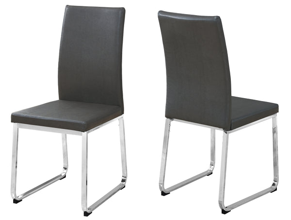 Homeroots Set Of Two Gray And Silver Upholstered Faux Leather Dining Side Chairs Grey Metal 332611