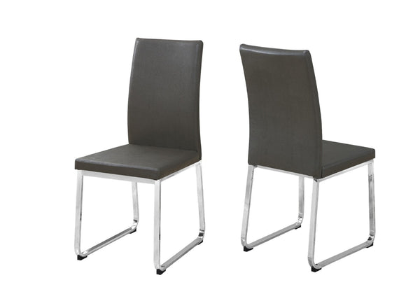 HomeRoots Set of Two Stylish Upholstered Faux Leather Dining Side Chairs with Modern Chrome Frame Design Grey 332611