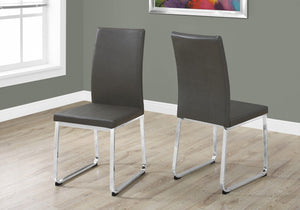 HomeRoots Set of Two Stylish Upholstered Faux Leather Dining Side Chairs with Modern Chrome Frame Design Grey 332611