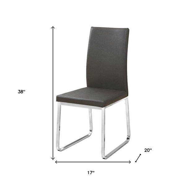 HomeRoots Set of Two Stylish Upholstered Faux Leather Dining Side Chairs with Modern Chrome Frame Design Grey 332611