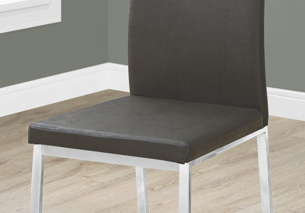 HomeRoots Set of Two Stylish Upholstered Faux Leather Dining Side Chairs with Modern Chrome Frame Design Grey 332611