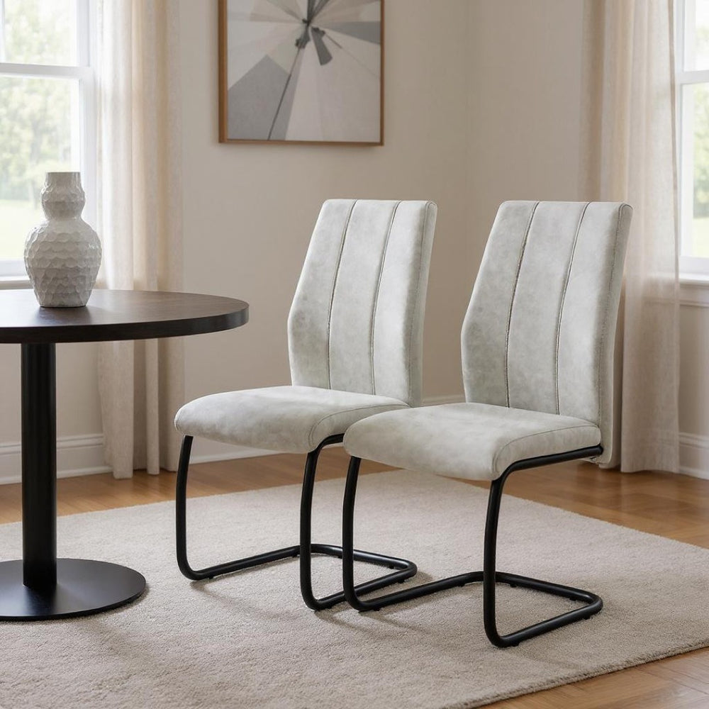 HomeRoots Set of Two Contemporary Upholstered Polyester Dining Chairs for Versatile Comfort and Style Grey,Black 332621