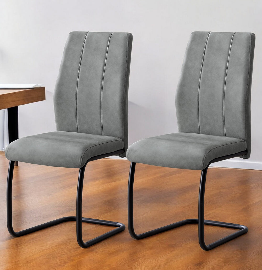 Homeroots Set Of Two Gray And Black Upholstered Polyester Dining Side Chairs Grey,Black Metal 332621
