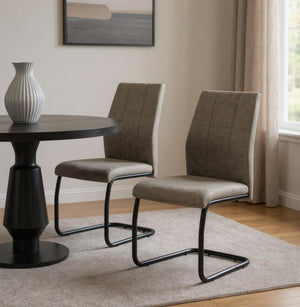 HomeRoots Set of Two Contemporary Upholstered Polyester Dining Chairs for Versatile Comfort and Style Taupe,Black 332622