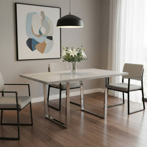 HomeRoots 59" Sleek Metal Sled Base Dining Table - Modern Elegance with Durable Design for 4 Seating Comfort Grey 332624