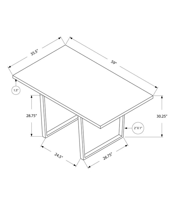 HomeRoots 59" Sleek Metal Sled Base Dining Table - Modern Elegance with Durable Design for 4 Seating Comfort Grey 332624