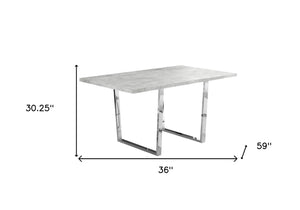 HomeRoots 59" Sleek Metal Sled Base Dining Table - Modern Elegance with Durable Design for 4 Seating Comfort Grey 332624