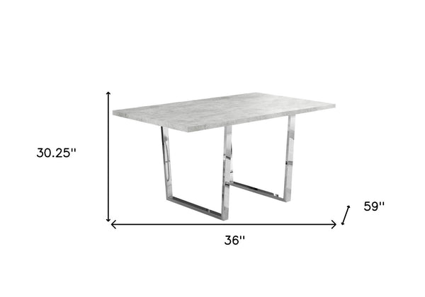 HomeRoots 59" Sleek Metal Sled Base Dining Table - Modern Elegance with Durable Design for 4 Seating Comfort Grey 332624